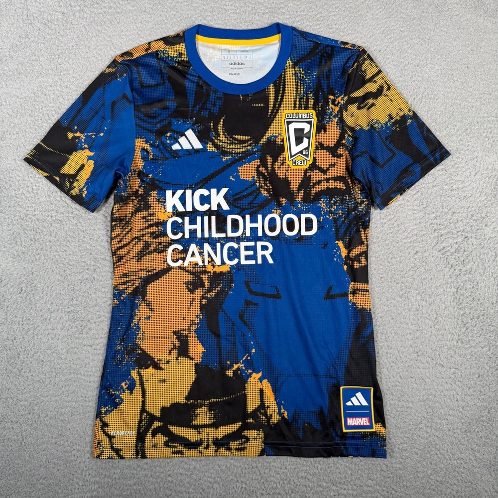 Columbus Crew Shirt Adult Small Blue Adidas Jersey Marvel Childhood Cancer MLS